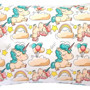Kids Toddler Pillowcase – Green Unicorns With Balloons
